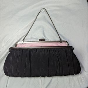 Mary Kay Vintage Velvet Clutch Black and Pink Lining with Metal Strap